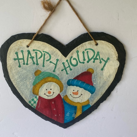 Unique Vintage Other - Heart shape slate with painted Snowman Christmas Decoration